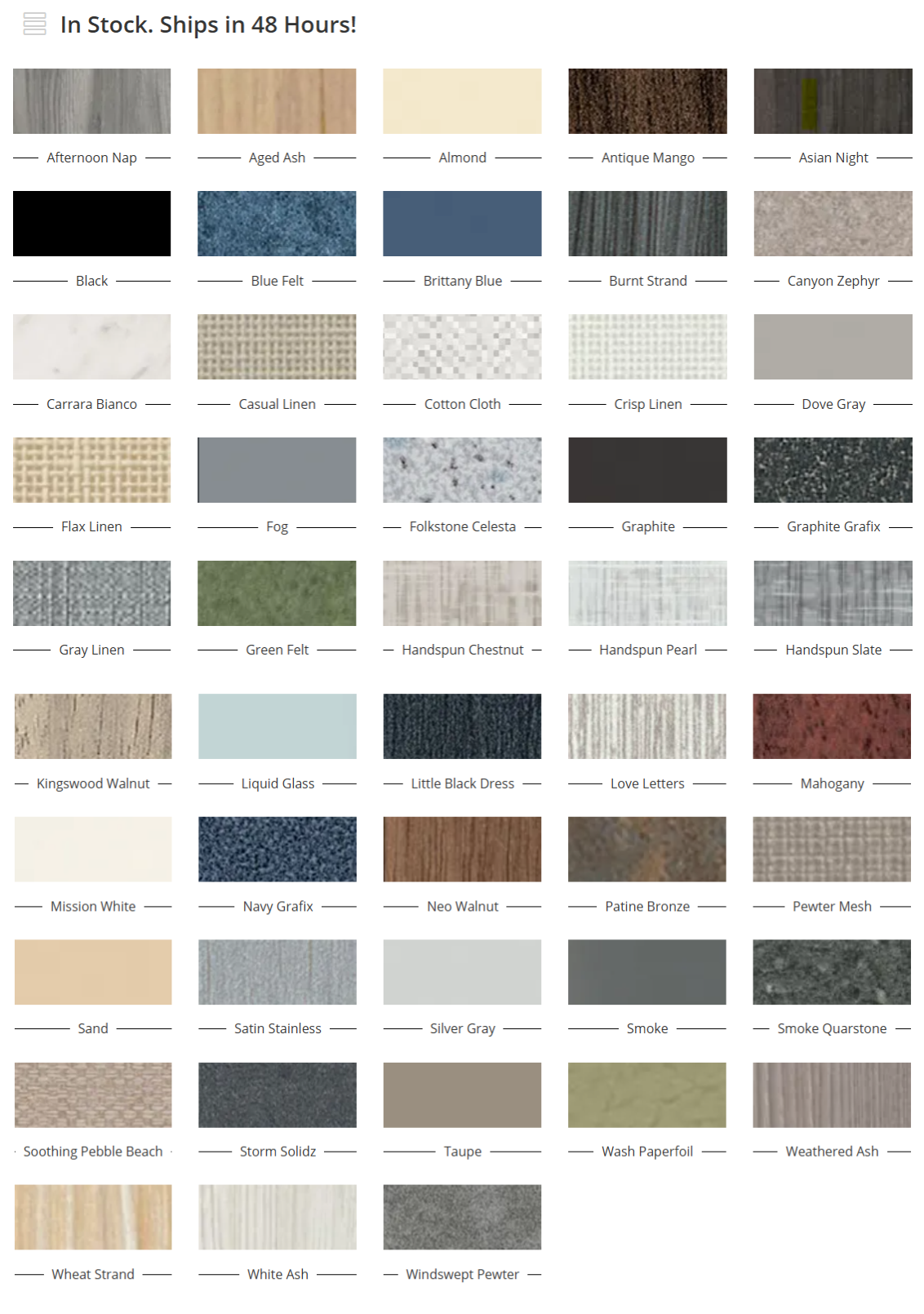 Plastic Laminate color chart