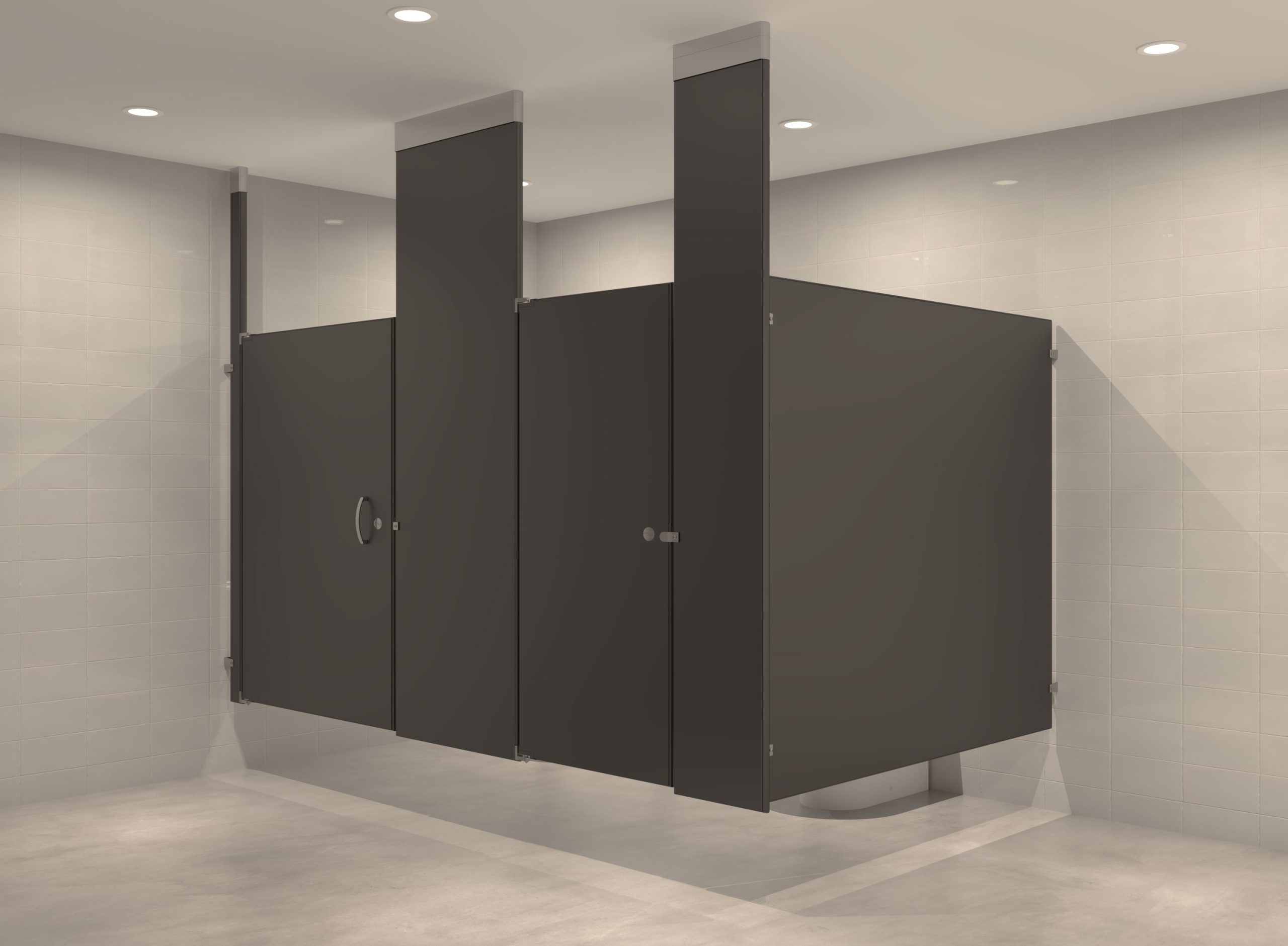 Plastic Laminate Ceiling Hung Toilet Partition - Between Walls Layout - Image 2