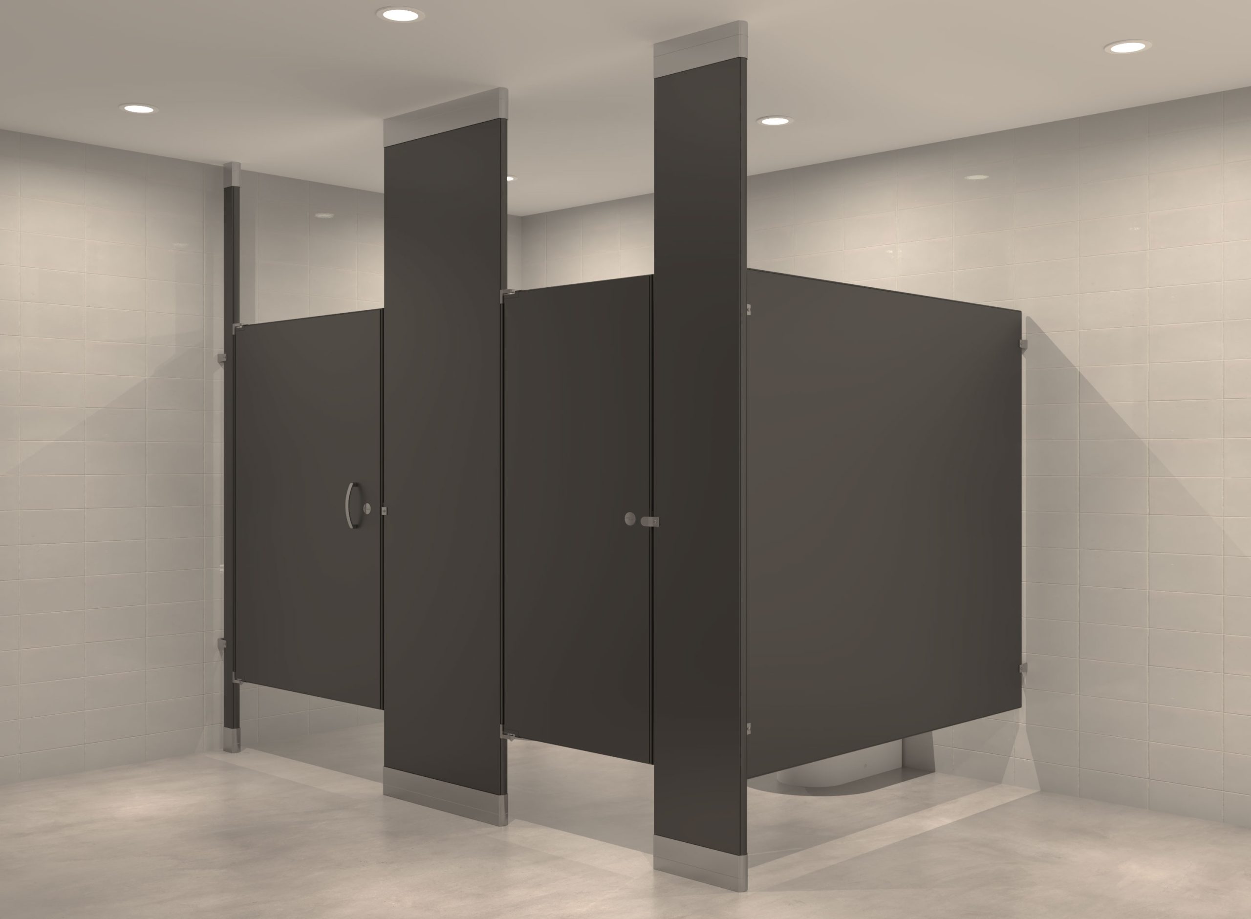 Solid Plastic Floor To Ceiling Toilet Partition - Free Standing Layout - Image 2