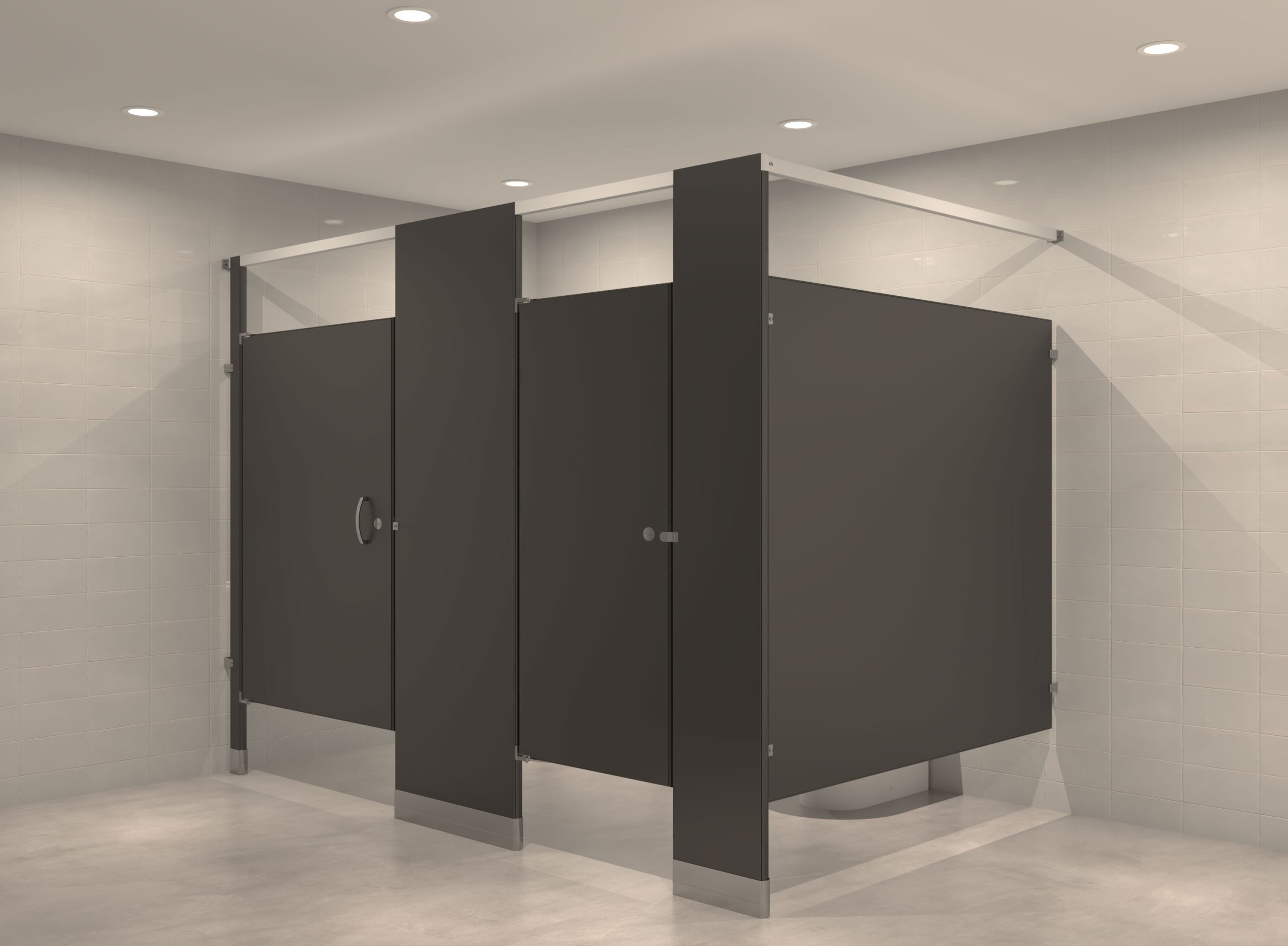 Solid Plastic Overhead Braced Toilet Partition - Corner Layout - Image 2
