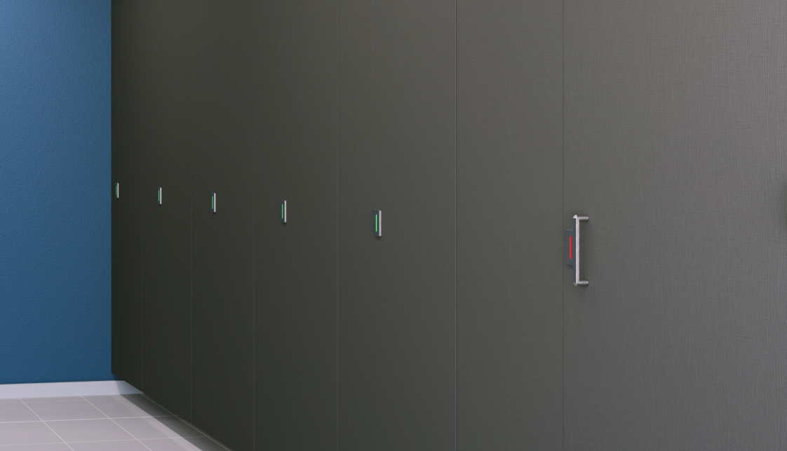 Phenolic Black Core Ceiling Hung Toilet Partition - Corner Layout